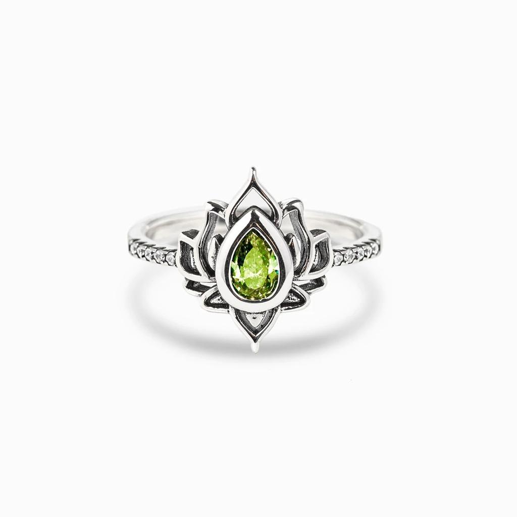 Vintage Distressed Flame Lotus Waterdrop Ring With Cubic Zirconia Stones Elegant Floral Design Jewelry For Women