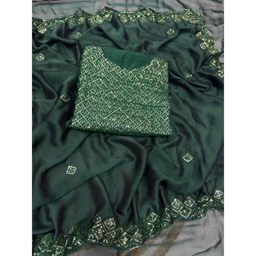 Soft Rangoli Silk  Beautiful Sequence Embroidery Work Saree