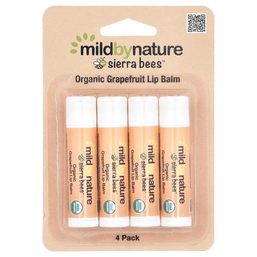 Mild By Nature, Sierra Bees™, Organic Lip Balm, Grapefruit, 4 Pack, 4.25 g (0.15 oz) Each