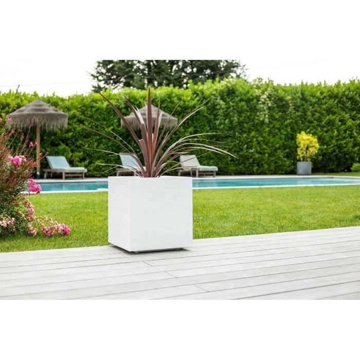 Square Flower Pot 50 Cm - EDA - Graphite - 57 L - 49.5 X 49.5 X H. 49.5 Cm - Limed White