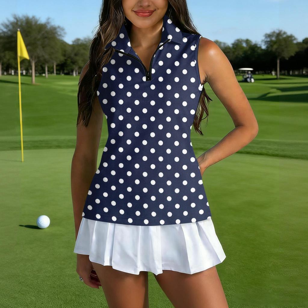 Camiseta de Golf sin Mangas para Mujer con Cuello de Cremallera y Estampado, Camiseta sin Mangas Deportiva para Deportes y Actividades al Aire Libre