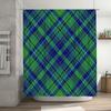 Green Plaid Shower Curtain Waterproof Bath Decor 3D Printed Blue and Green Striped Fabric
