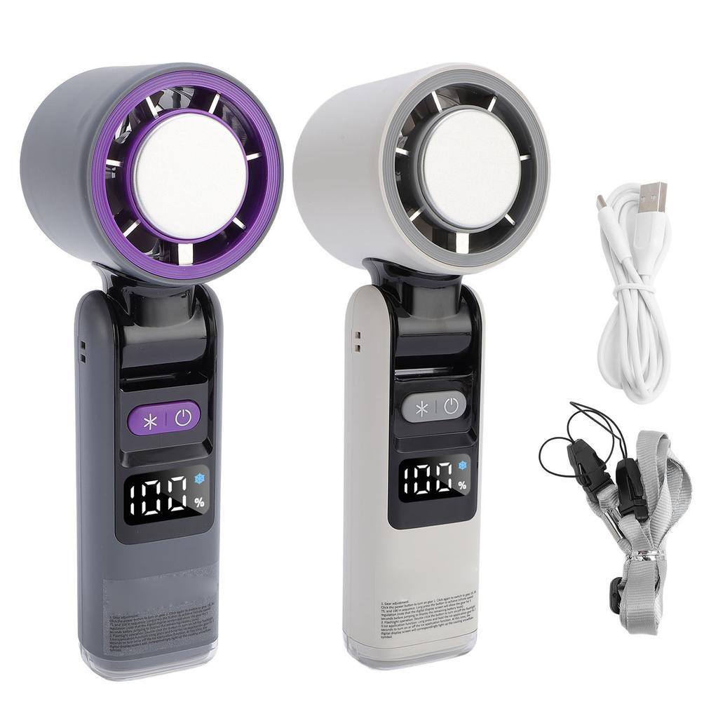 Handheld Fan Digital Display High Speed Turbine Ice Cooling Fan Foldable Fan with Light for Travel O