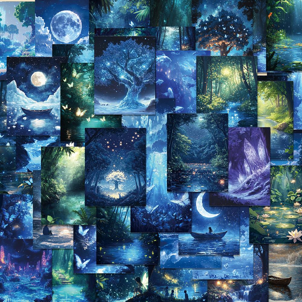 

64pcs, Night Forest Creative Stickers, Stamp Stickers, DIY Scrapbooking, Books, Laptops, Mobile Phones, Holiday Gifts or Reward