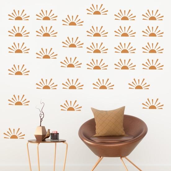 3Pcs Half Sun Wall Stickers, Self-Adhesive Removable Wall Decals, Waterproof And Scratch-Resistant Wall Decals for Bedroom Living Room Nursery Decor