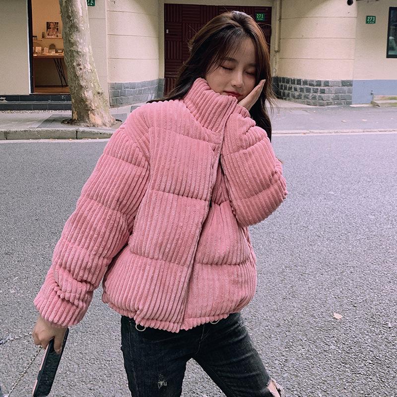 Autumn Winter Jacket Short Korean Corduroy Outerwear Women's Down Cotton Coat Parker  Casual Warm Female Student Coat