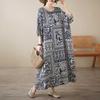 Abito in Cotone e Lino da Donna Taglia L per Donne Curvy Stile Letterario e Retrò Abbigliamento per la Mamma di Metà Anno Scollo Tondo Senza Maniche Ampio Extra Large