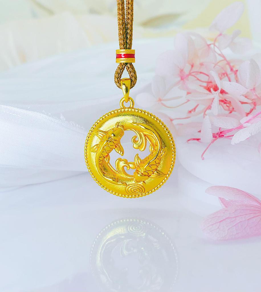 Vietnam Gold Koi Fish Pendant: Unisex Chinese-Style Peace Buckle Necklace