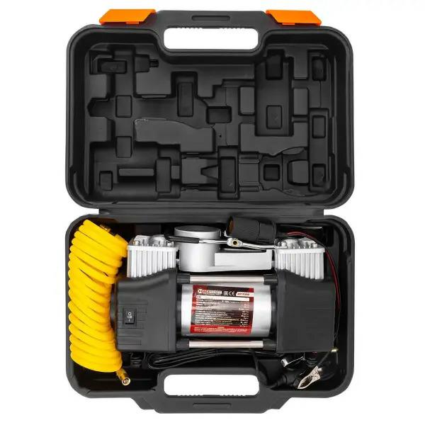 Compressor de carro 12V compressor de pistão duplo 65l/min com manômetro, mala