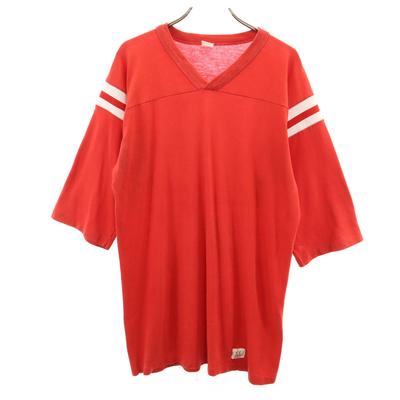 OLD 80s Made In USA Five-quarter Sleeve T-shirt XL Red Single Stitch Men's Used