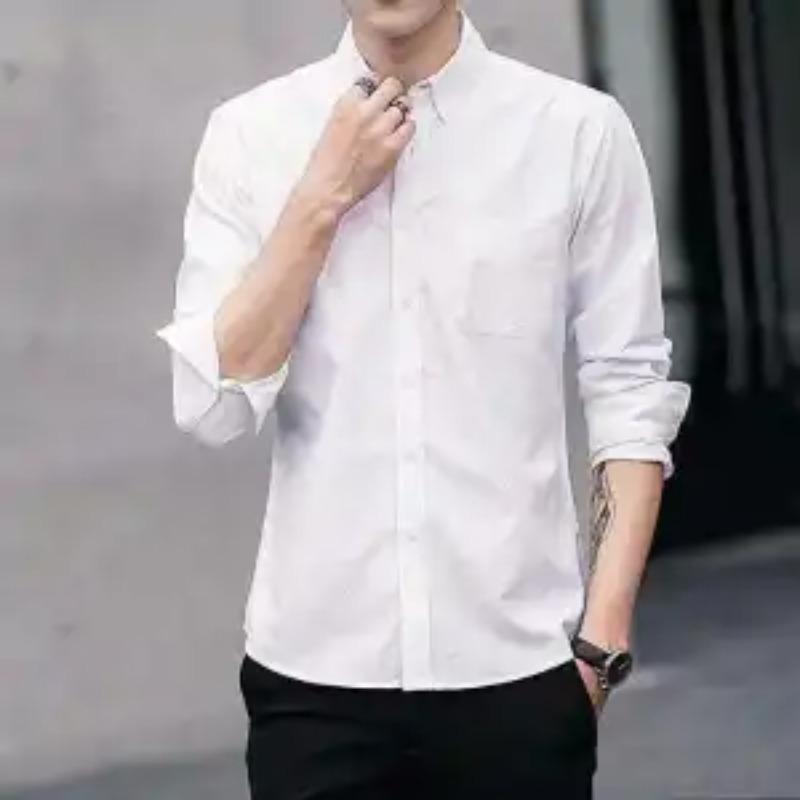 Spring and Autumn Men's Long-sleeved Shirt Oxford Casual Shirt  Thin Solid Color Versatile Bottoming for Young and Middle-aged People Cotton