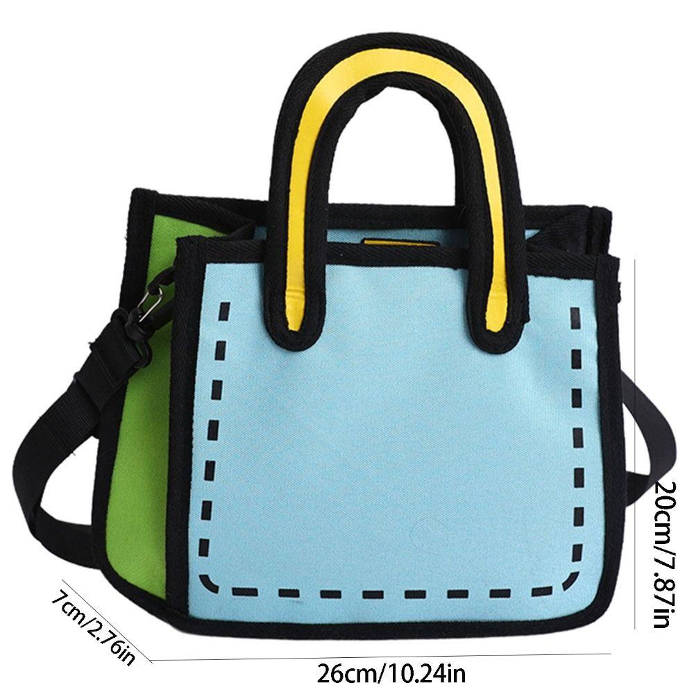 Women's 3D Comic Style Canvas Tote Bag Colorful Handbag with Handle Cute Crossbody Shoulder Bag