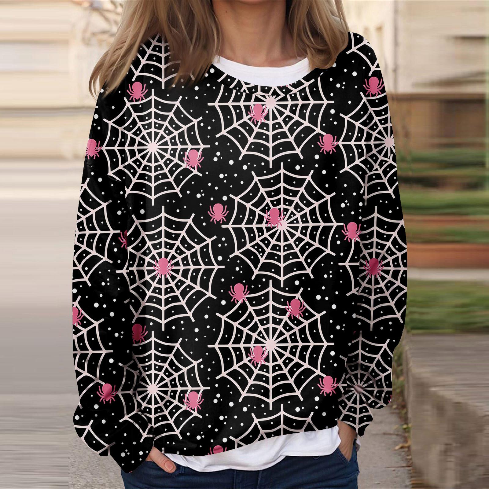 Женская повседневная мода Хэллоуин принтованный длинный рукав O-образный вырез толстовка — фото 6