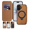 KEYSION Leather Flip Wallet Case for iPhone 15 16 17 Pro Max Air 16Plus 16e Cards Slots Magnetic 360 Ring Stand Phone Back Cover