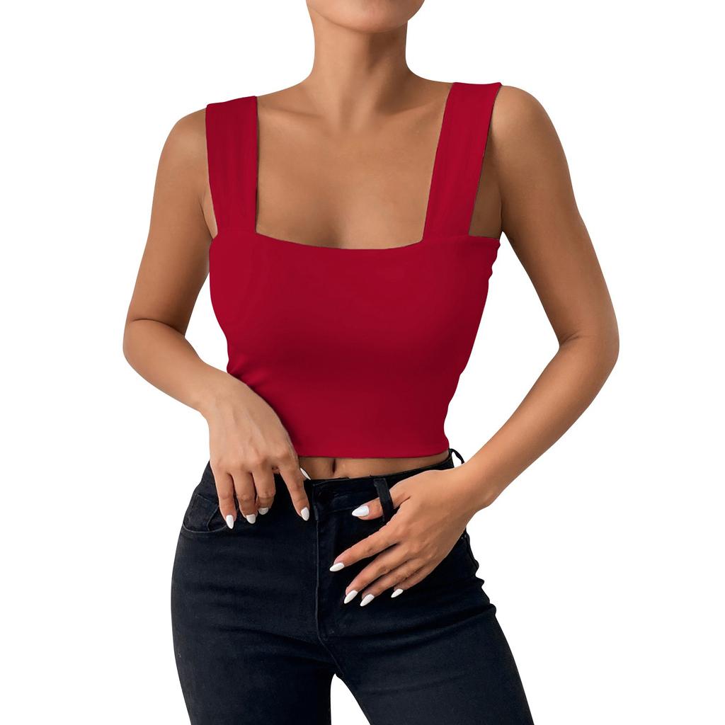 Women's Girl Open Back Short Tank Top Color Contrast Slim Top Casual Undercoat Top