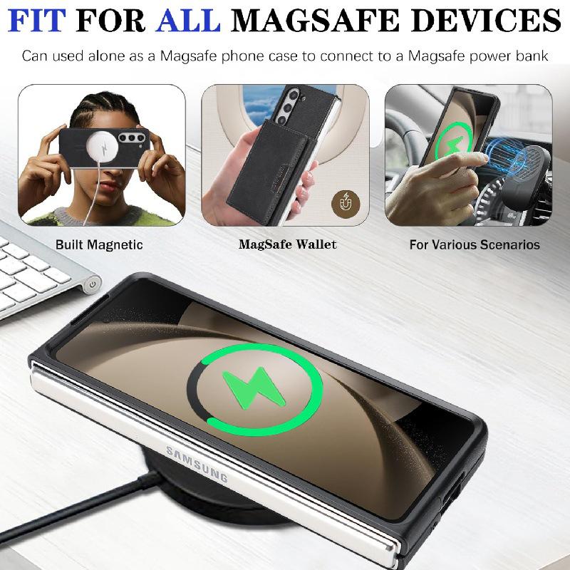 Samsung Z Fold7 Magnetické kožené pouzdro-peněženka s bezdrátovým nabíjením a sametovým vnitřkem