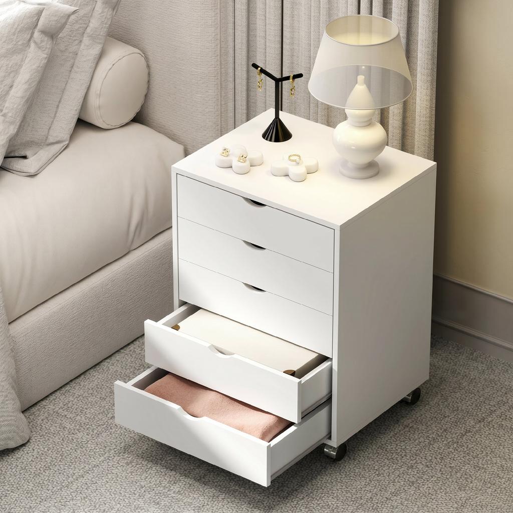 Mobile Office Pedestal, 5 Drawers, Rolling Storage for A3/Letter/A4, White
