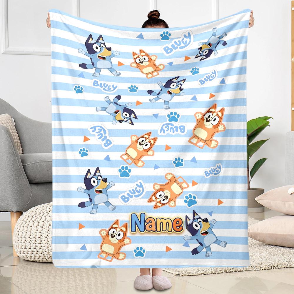 Bluey Family Adventure Customize Text Blanket Cozy Personalized Blanket Durable Comfort Perfect for Couch Home Decor Nap Picnics