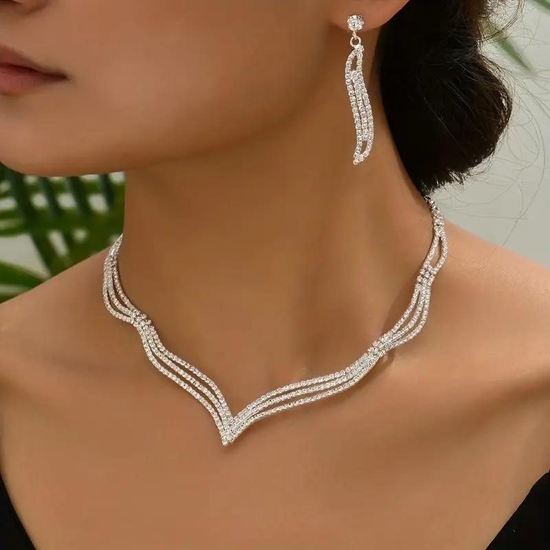 Three-Piece Bridal Rhinestone Necklace Jewelry Set