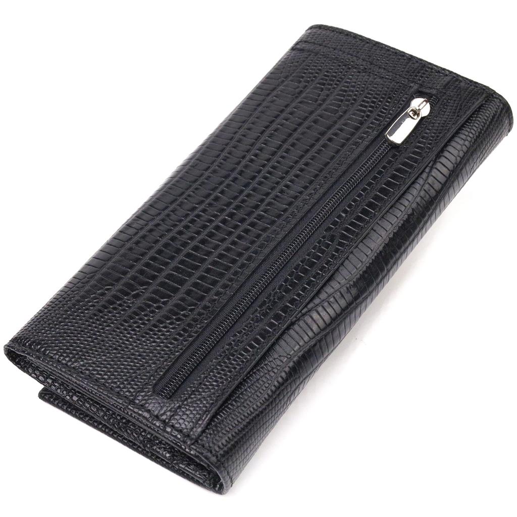 Excellent Textured Horizontal Women's Wallet Made of Genuine Leather CANPELLINI Wallet 21653 Black