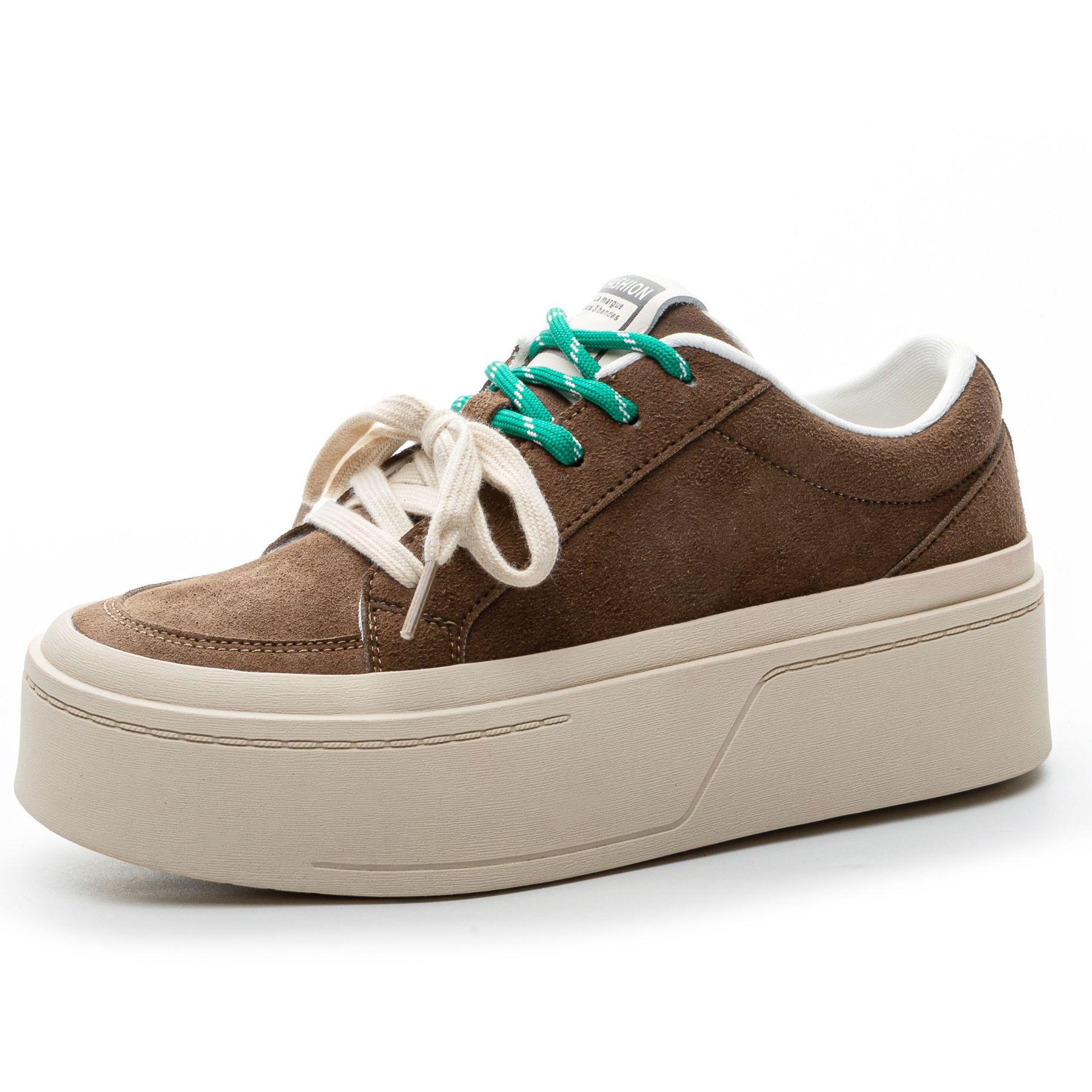 

Тенденция молочного чая с золотым каштаном, толстая подошва, весна 2025, новая доска, женские туфли на платформе, пара шнурков, повседневная обувь, женская обувь 40