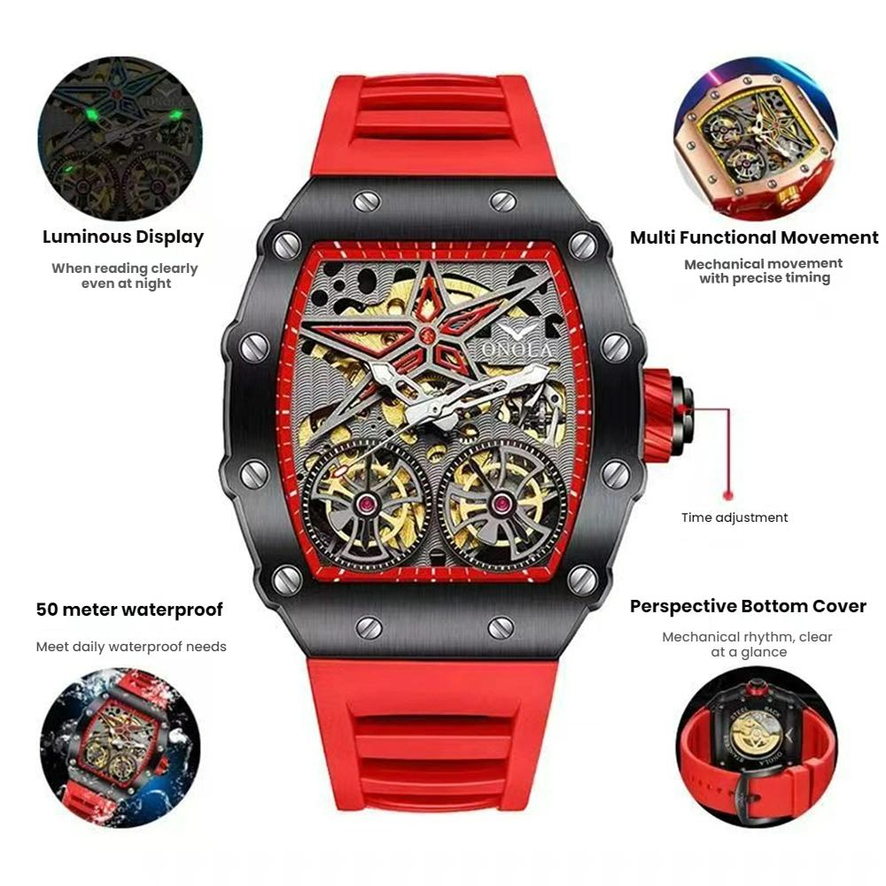 ONOLA New Fashion Mechanical Watch Flywheel Hollow Automatic Mechanical Men's Waterproof Watch