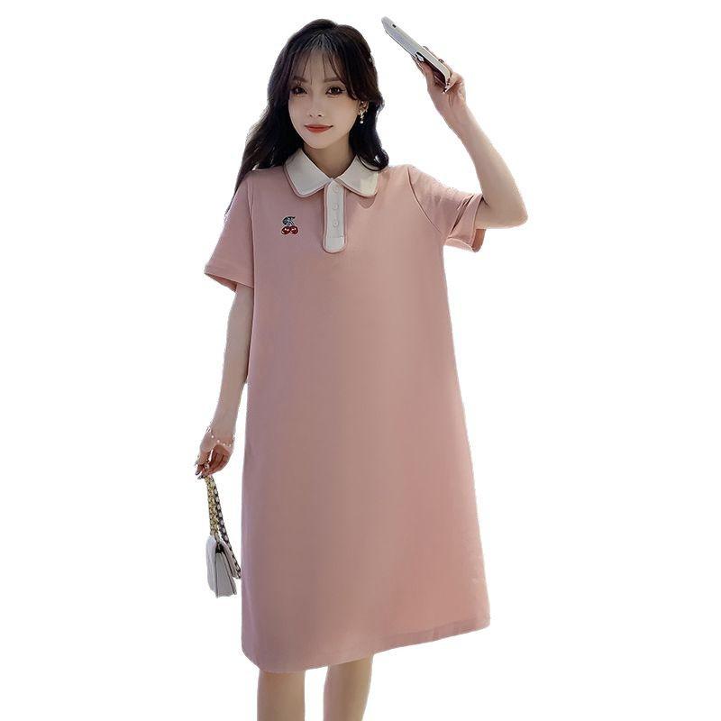 Short Sleeve POLO Neck Dress Women's Summer New Small Large Size Loose T-Shirt Skirt Medium and Long