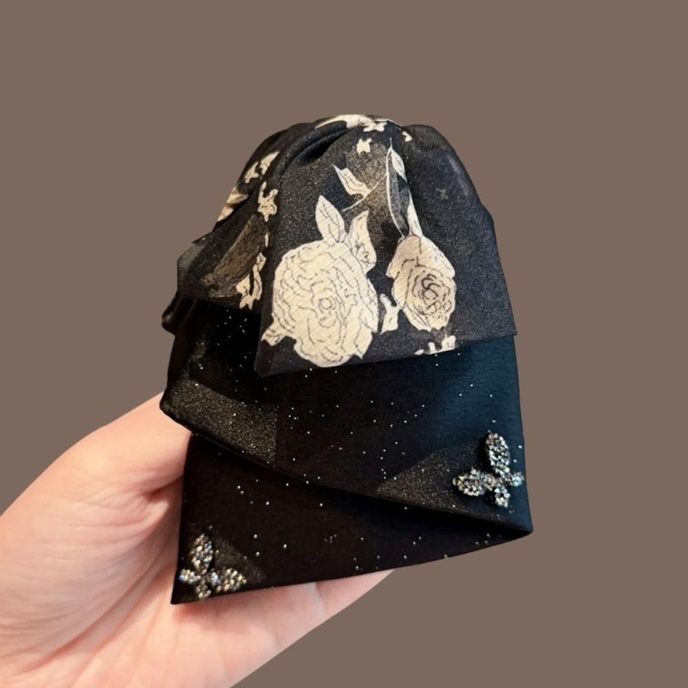 Beads Shiny Rhinestone Hair Claw Elegant Women Sequin Hairgrips Fashion Black Bow Shark Clip  Daily