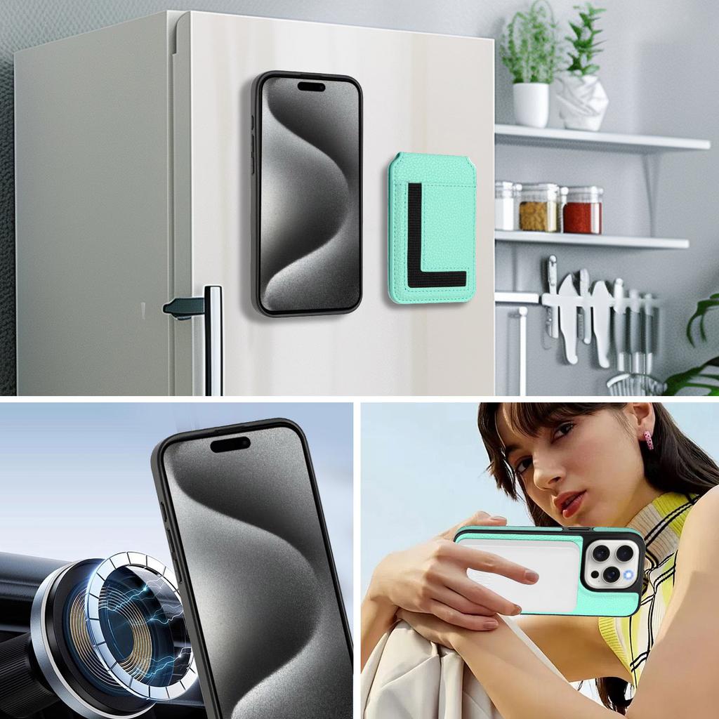 For iPhone 15 Pro Magnetic Case TPU + PU Leather Phone Back Cover with Detachable Card Holder