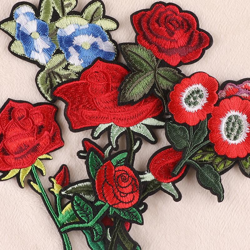 Rose Flower Embroidery Cloth Patch - European & American Style DIY Sticker for Shoes, Hats, Clothing Accessories
