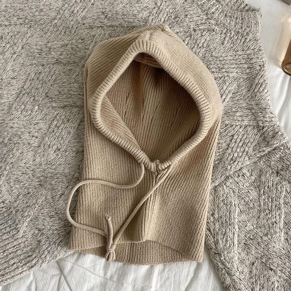 Knitted Hooded Scarf Hat Knit Balaclava Hat Hooded Beanies Neck Scarf Bonnet Drawstring One-Piece Ear Protection Hooded Caps