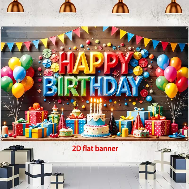 2D Kids Birthday Banner 2D Flat Printing Colorful Happy Birthday Party Background Flag