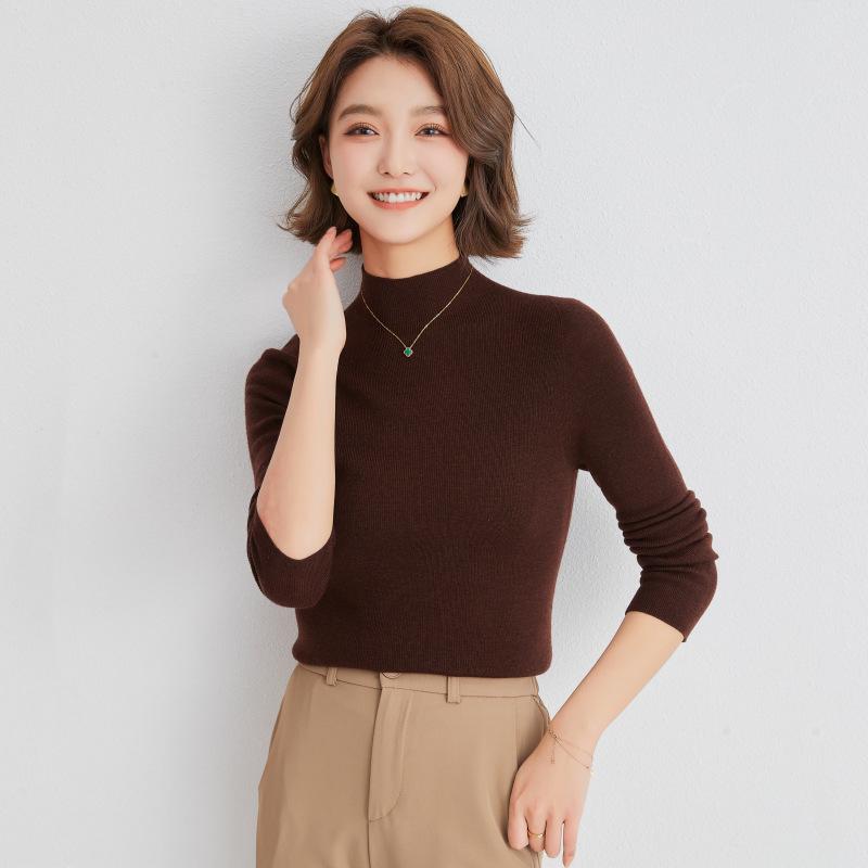 Yangtze Yarn Women's Slim Fit Half-High Neck Wool Sweater - Spring/Autumn Style Pullover