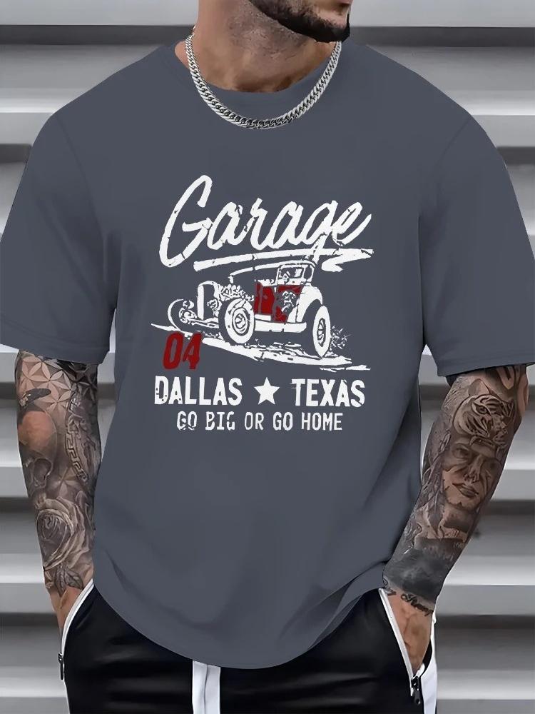 Casual Summer TshirtGarage Pattern with 100 Cotton Print of Classic Cars Round Neck and Shortsleeved Tshirt