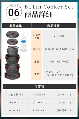 BULin 14-Piece Lightweight Aluminum Cookware Set for 4 People (Suitable for Direct Flame) Includes Pot, Frying Pan, Kettle, and Dishes. A Family Cookw