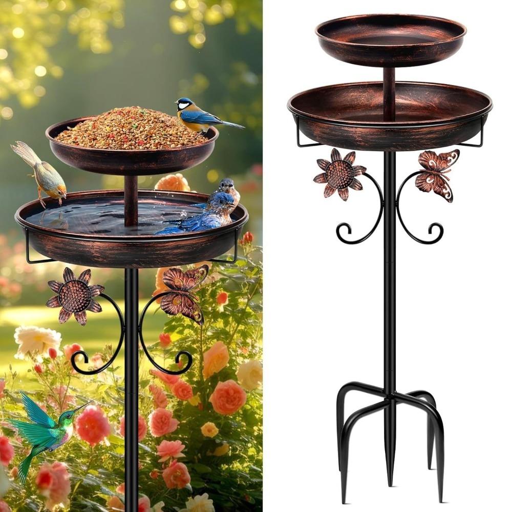 Rust Resistant Metal Bird Bath Dual-Layer Design Garden Bird Feeder Outdoor Bird Bath For Garden
