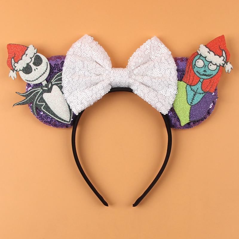 Halloween Mouse Ears Headband Sequins Bow Hairband For Women Featival Party DIY Hair Accessories Boutique