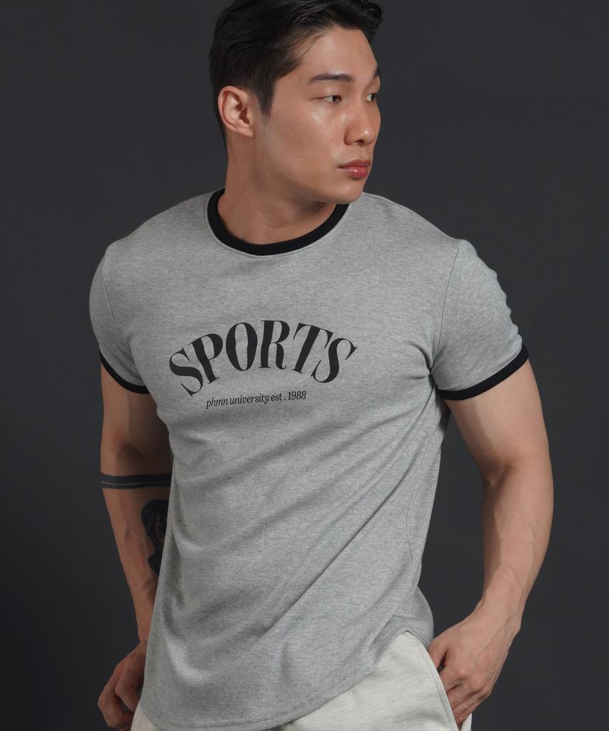 PHERMENON Muscle Fit Ringer Short Sleeve T-Shirt - Gray