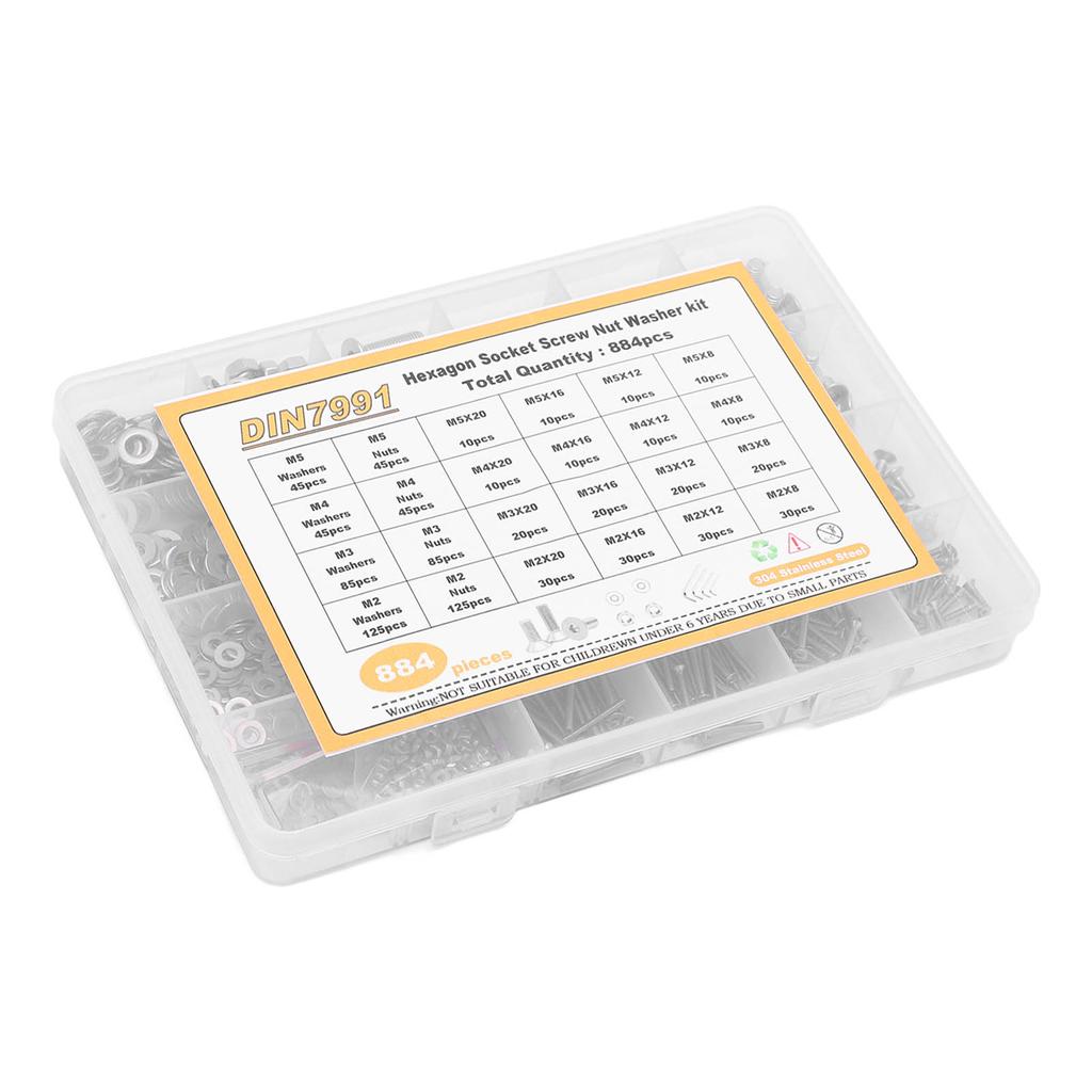 M2 M3 M4 M5 Countersunk Head Hex Socket Screw 304 Stainless Steel Screw Nut Washer Assortment Set