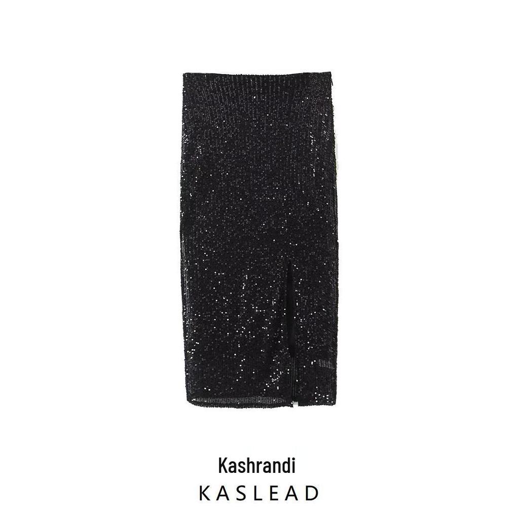 Winter 2024 Women's European & American Style Slim Sequin Midi Skirt