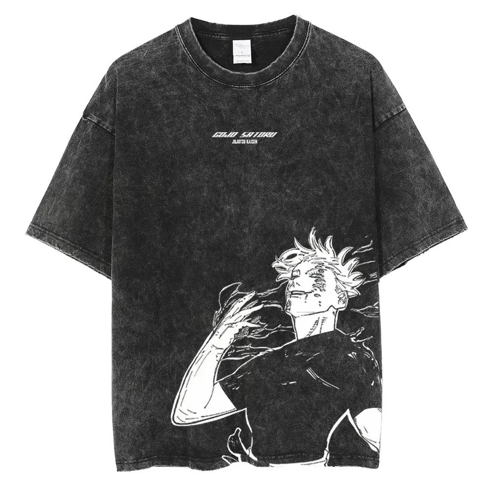 Jujutsu Kaisen Anime Gojo Satoru Gewassen T-shirt Vintage Harajuku Katoen Mannen Streetwear Oversized Dames Korte Mouw