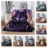 Purple Wolf Dreamcatcher Flannel Blanket, Animal Print Throw Blanket for Sofa Bed