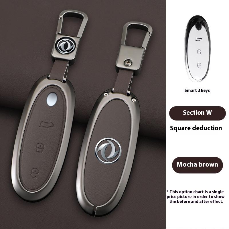 Zinc Alloy Leather Car Remote Key Case Cover Shell For Dongfeng Nammi 01 New Energy Protection Keychain Auto Accessories