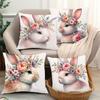 Easter Decoration Pillow Cover Home Farmhouse Decoration Gift Rabbit Flower Print Pillowcase Sofa Cushion Cover Short Plush Mate