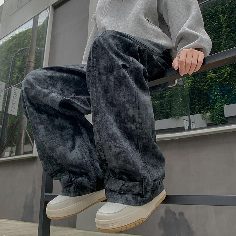 American trend tie-dye loose casual comfortable versatile straight trousers boys and teenagers wide-leg drawstring casual trousers