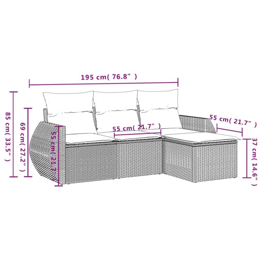 4 Piece Garden Sofa Set with Cushions Beige Poly Rattan