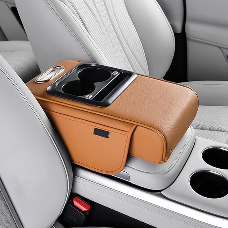 Multifunctional PU Leather Car Armrest Box Mat, 2026 New Universal Car Armrest, Durable Center Console Organizer for Family Travel, Portable Cars