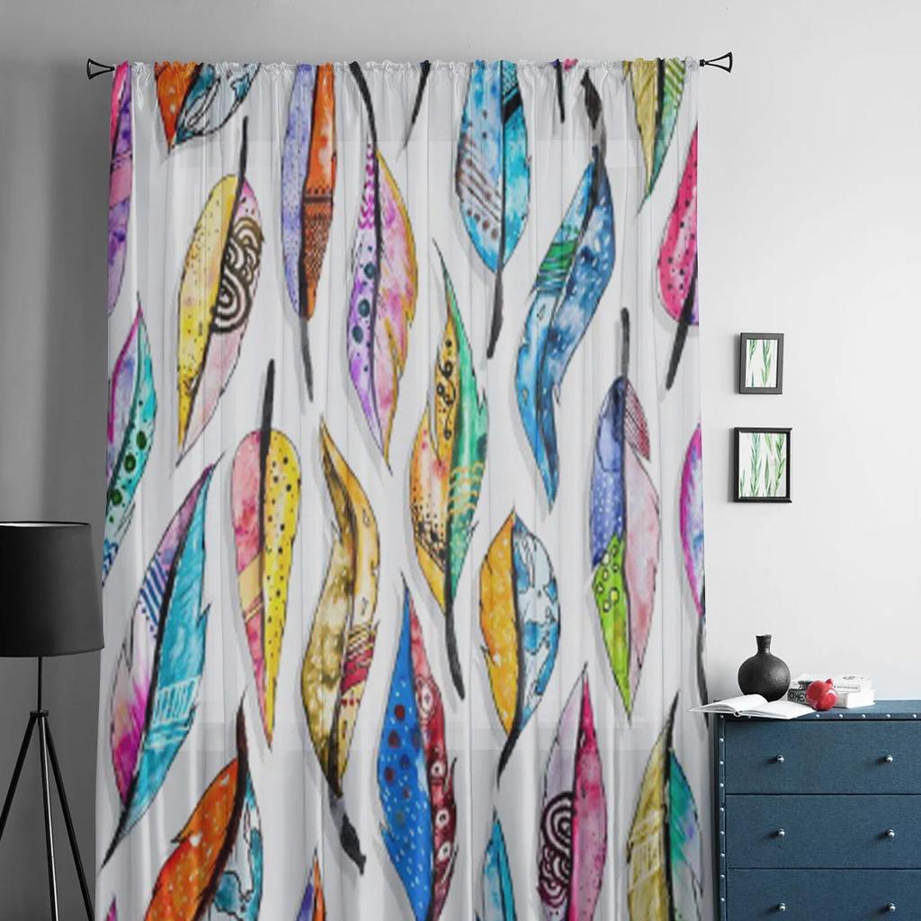 Colorful Feathers Sheer Curtains For Living Room Kids Bedroom Tulle Curtains Kitchen Window Treatment Drapes