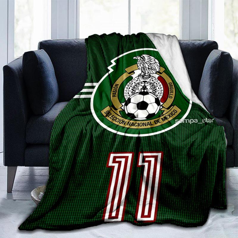 Mexico Football Team Emblem Printed Throws Blanket Soft Flannel Blankets for Couch Bed Gifts for Men Women Picnic Blanket Christmas Gifts