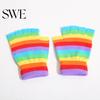 Winter Gloves 1 Pair Students Half Finger Knitted Colorful Rainbow Stripe Stretchy Comfortable Girls Keep Warm Super Soft Autumn Women Writing Gaming